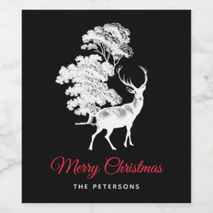 Festive Elegant Hjort in Forest Vin Black Label Vinflaska Etikett