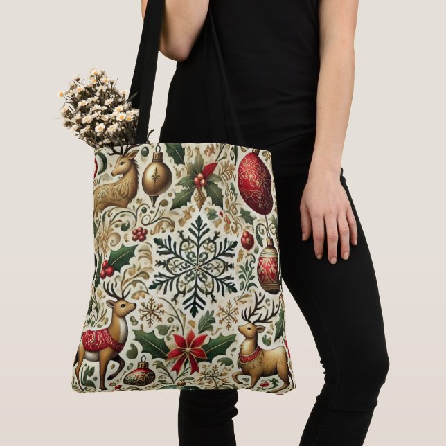 Festive Elegant jul Mönster Tote Bag Tygkasse (Närbild)