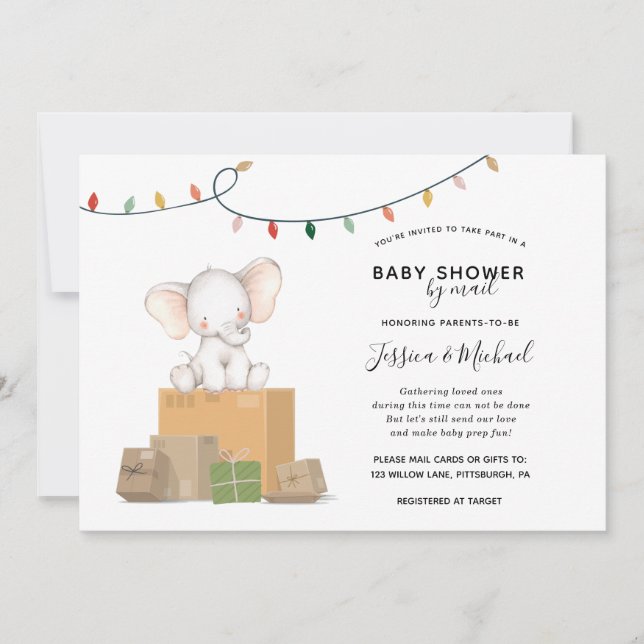 Festive Elephant Baby Shower by Mail Inbjudningar (Framsida)