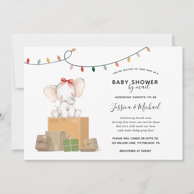 Festive Elephant Baby Shower by Mail Inbjudningar (Framsida)