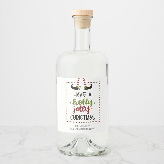 Festive Elf Holly Jolly jul Spritflaskor Etikett (Framsida)
