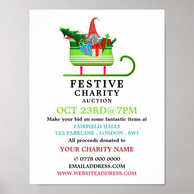 Festive Elf Sleigh, Festive Charity Auction Event Poster (Framsidan)