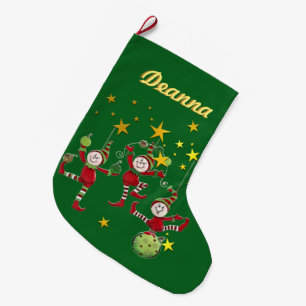 Festive Elves jul - jul 3D Letar PERSONLIG Stor Julstrumpa