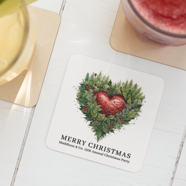 Festive Evergreen Heart Underlägg Papper Kvadrat (Skapare uppladdad)