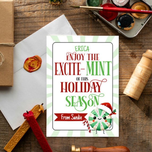 Festive Excite Mint-Helgdag-kort med eget namn Tack Kort (Skapare uppladdad)