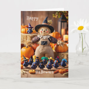 Festive Fågelskrämma and Pumpkin Patch Halloween Kort