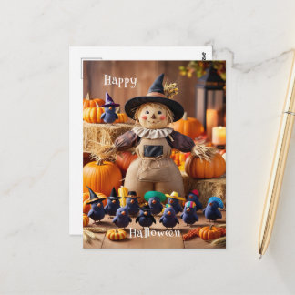 Festive Fågelskrämma and Pumpkin Patch Halloween Vykort