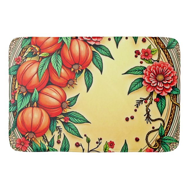 Festive Fall Blommigt Illustration Design Badrumsmatta (Framsidan)
