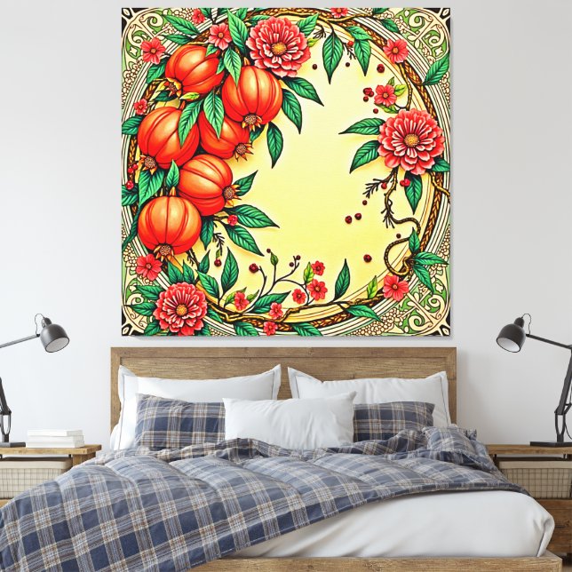 Festive Fall Blommigt Illustration Design Canvastryck (Insitu (sovrum))