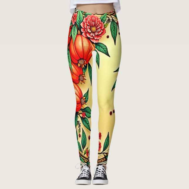 Festive Fall Blommigt Illustration Design Leggings (Framsida)