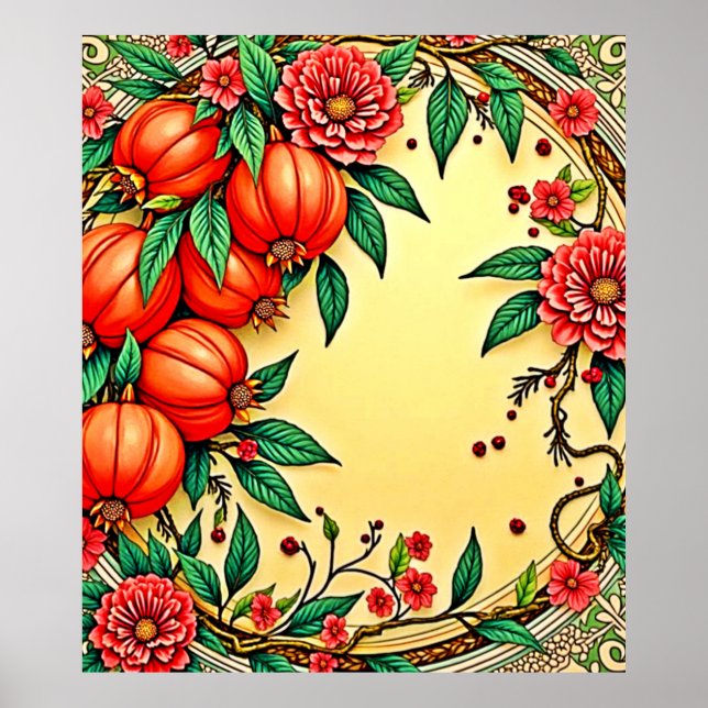 Festive Fall Blommigt Illustration Design Poster (Framsidan)