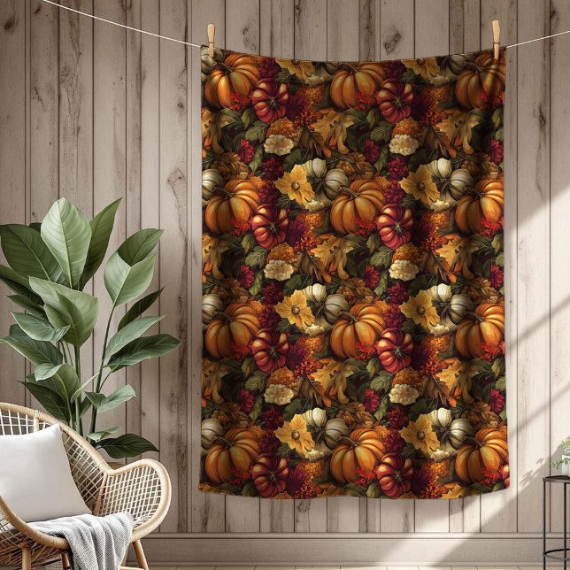 Festive Fall Blooms & Pumpkin Säsong-accent Fleecefilt (Festive Fall Blooms & Pumpkin Seasonal Accent Fleece Blanket)