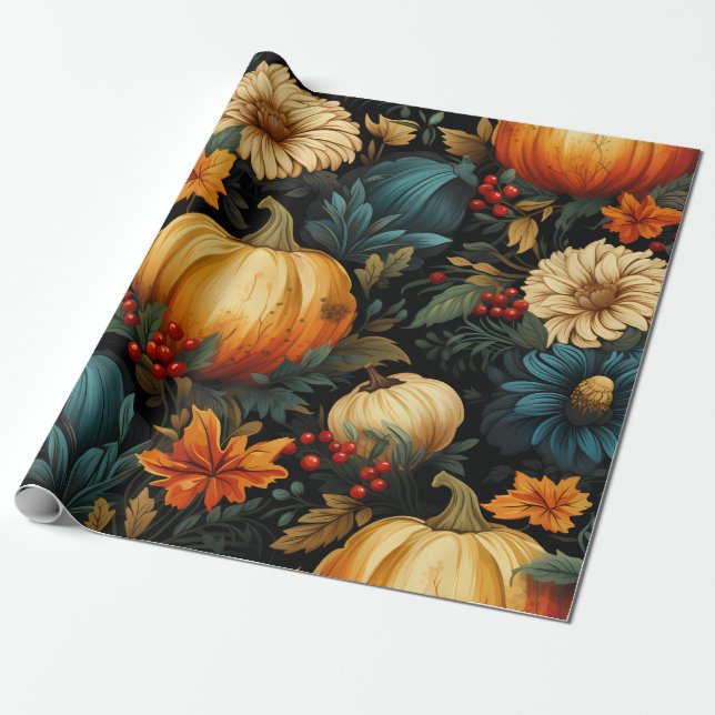 Festive Fall Foliage Presentpapper (Utrullad)