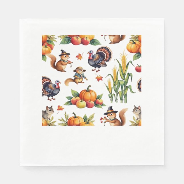 Festive Fall Harvest Watercolor Mönster Classic T- Pappersservett (Framsidan)