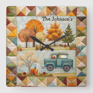 Festive Fall Pickup Lastbil Wall Clock Fyrkantig Klocka