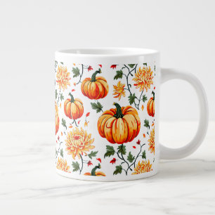 Festive Fall Pumpkins and Chrysanthemums Jumbo Mugg