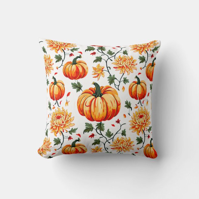 Festive Fall Pumpkins and Chrysanthemums Kudde (Framsida)