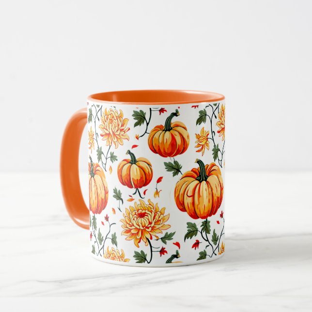 Festive Fall Pumpkins and Chrysanthemums Mugg (Framsida vänster)