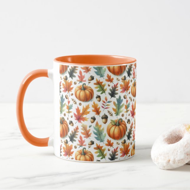 Festive Fall Pumpkins and Löv on White Mugg (Med munk)