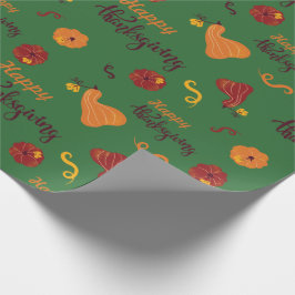 Festive Fall Pumpkins Thanksgiving Green Seamless Presentpapper