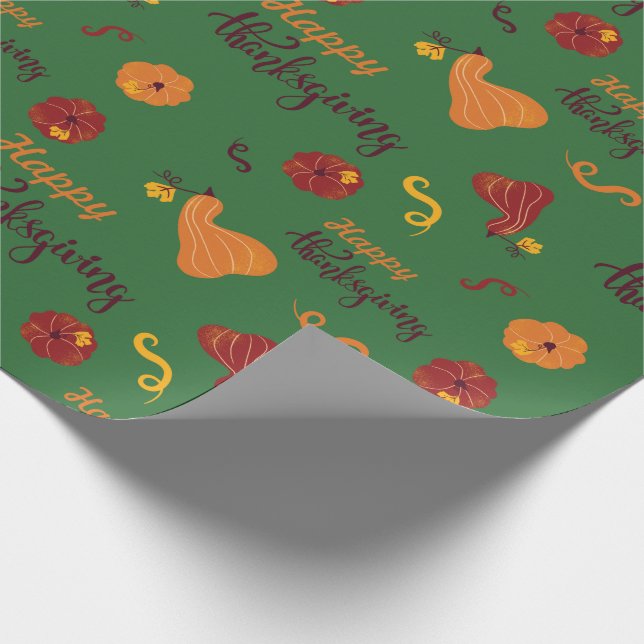 Festive Fall Pumpkins Thanksgiving Green Seamless Presentpapper (Hörn)