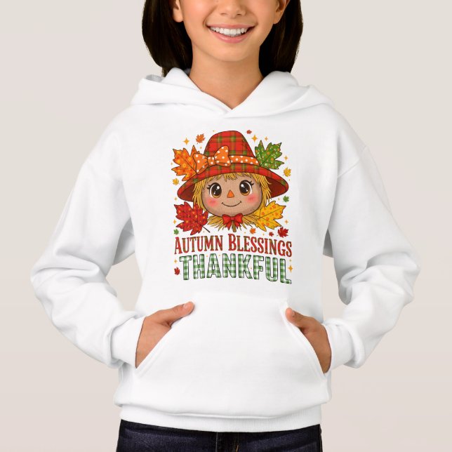 Festive Fall Scarecrow Sweatshirt – Autumn Leaves  T Shirt (Framsida)