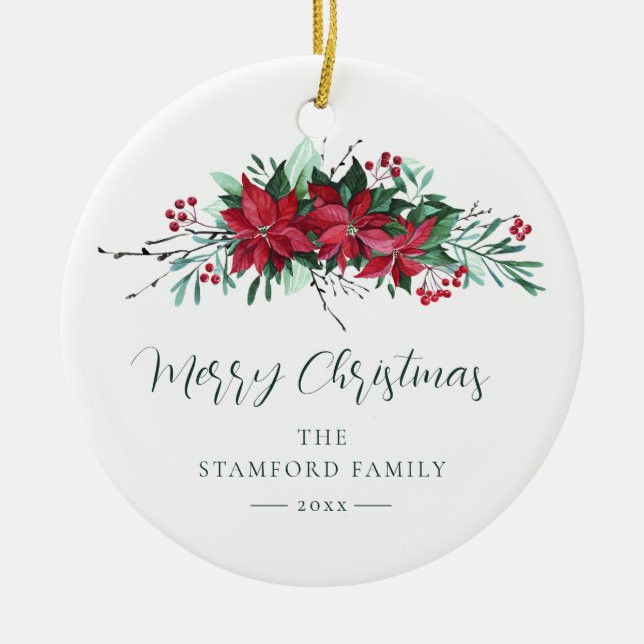 Festive Family Poinsettia-Helgdagar Julgransprydnad Keramik (Framsidan)