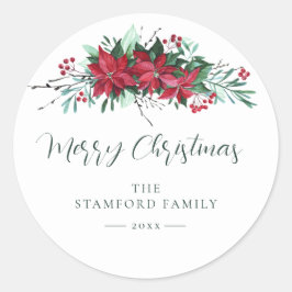 Festive Family Poinsettia-Helgdagar Runt Klistermärke