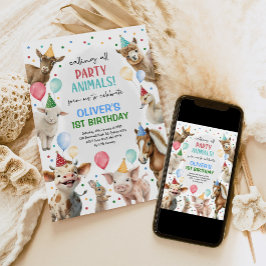 Festive Farm Barnyard Party Animals Boys Birthday Inbjudningar