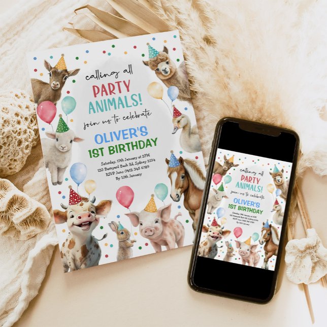 Festive Farm Barnyard Party Animals Boys Birthday Inbjudningar (Skapare uppladdad)