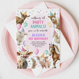 Festive Farm Barnyard Party Animals Girls Birthday Inbjudningar