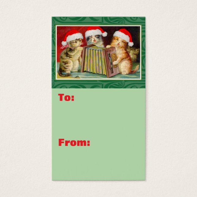 Festive Feline Accordion Players Christmas Visitkort (Framsidan)