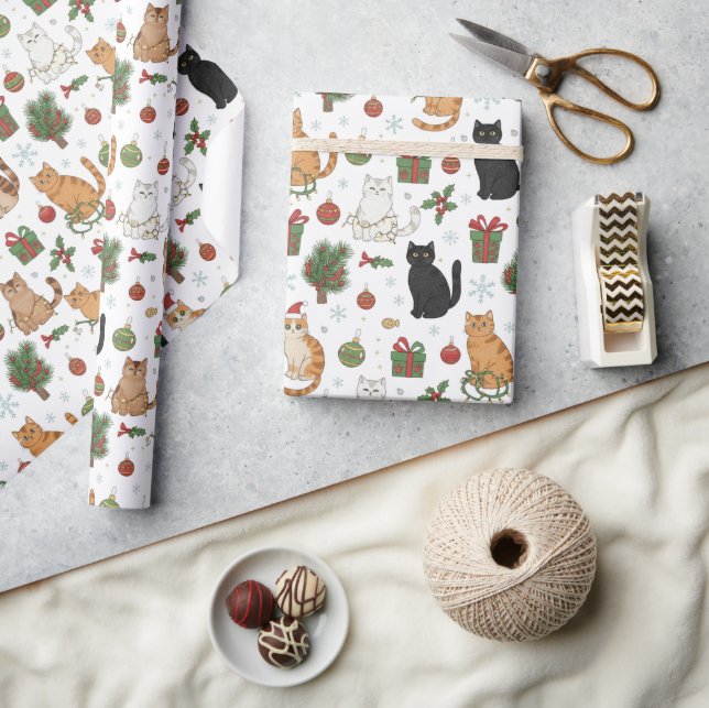 Festive Felines Christmas Wrapping Paper Presentpapper (Hantverk)