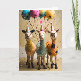 Festive Felted Llamas Birthday Card Kort