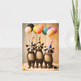 Festive Felted Raccoons Party Card Kort