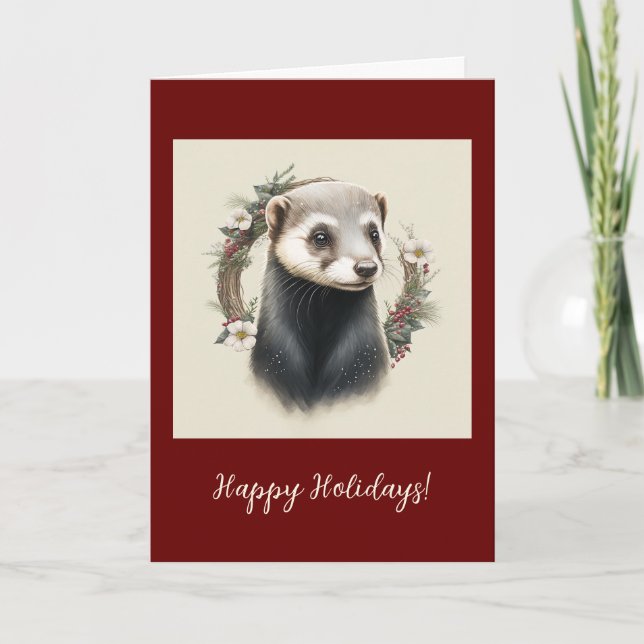 Festive Ferret Pet Foldad Helgdag/julkort Tack Kort (Framsida)