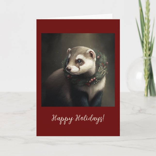 Festive Ferret Pet Foldad Helgdag/julkort Tack Kort (Framsida)