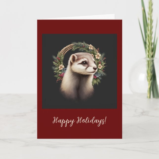 Festive Ferret Pet Foldad Helgdag/julkort Tack Kort (Framsida)