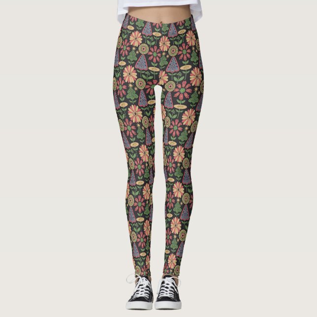 Festive Fiasco-Blommigtar Leggings (Framsida)