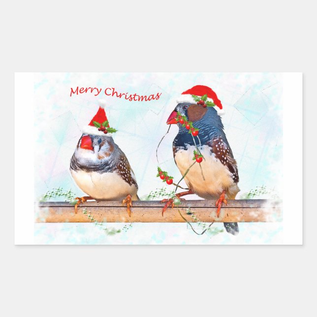 Festive Finches-etikett Rektangulärt Klistermärke (Framsida)