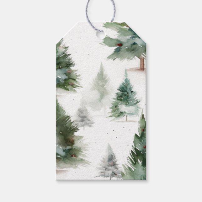 Festive Fir Träd-gratulationskort Presentetikett (Framsidan)