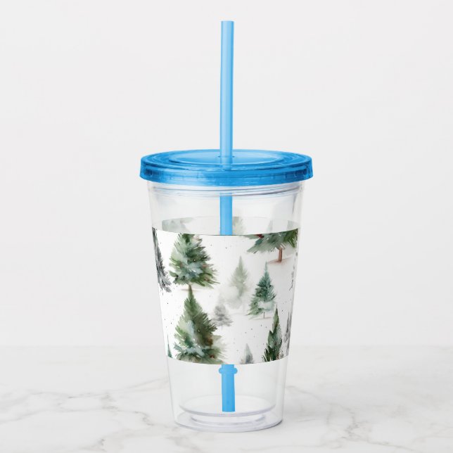 Festive Fir Träd Plastic Tumbler med straw Take Away Mugg (Framsida)