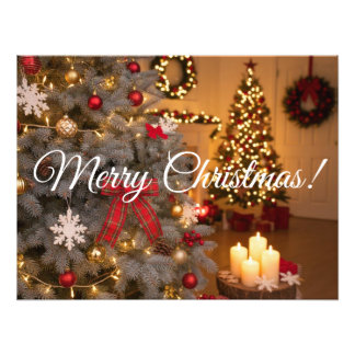 Festive fir trees decorated with garlands  fototryck