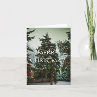 Festive fir trees decorated with garlands  helgkort