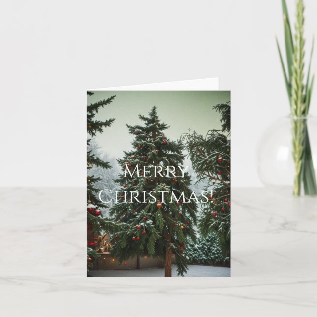 Festive fir trees decorated with garlands  helgkort (Framsida)