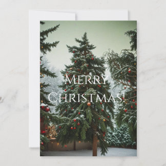 Festive fir trees decorated with garlands  julkort