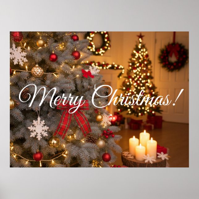 Festive fir trees decorated with garlands  poster (Framsidan)