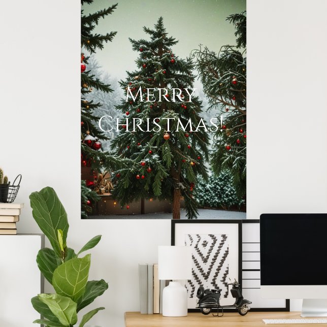 Festive fir trees decorated with garlands  poster (Hemmakontoret)