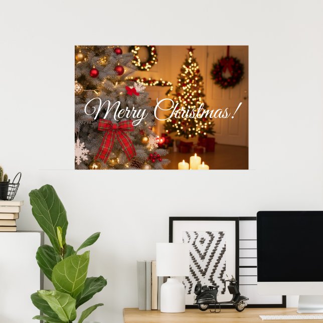 Festive fir trees decorated with garlands  poster (Hemmakontoret)