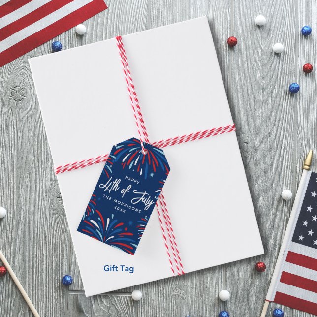 Festive Fireworks-Anpassningsbar 4:e juli Party Presentetikett (Skapare uppladdad)